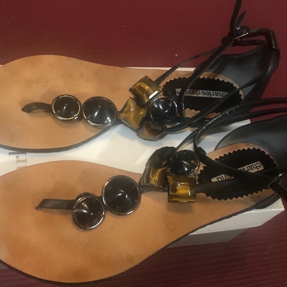 Preowned Charles David GLINT black leather sandals - Picture 2 of 3